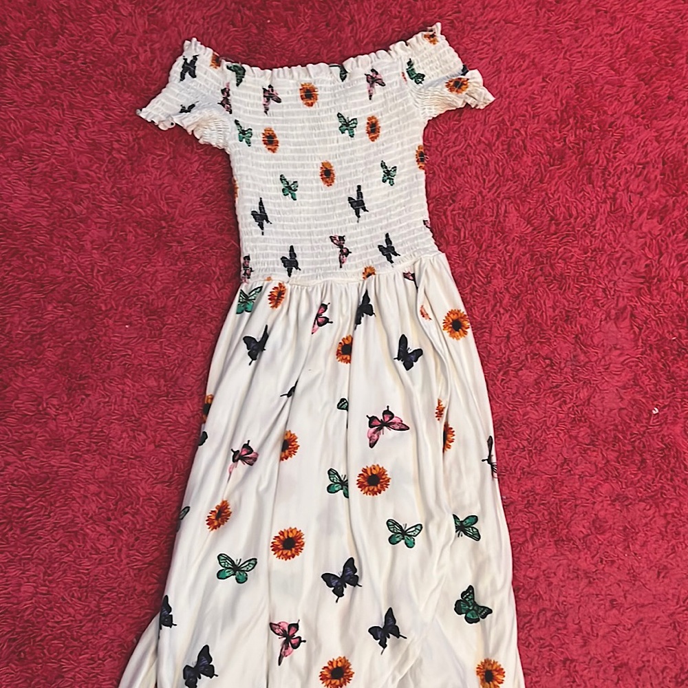 small long slit butterfly white dress off the shoulders
